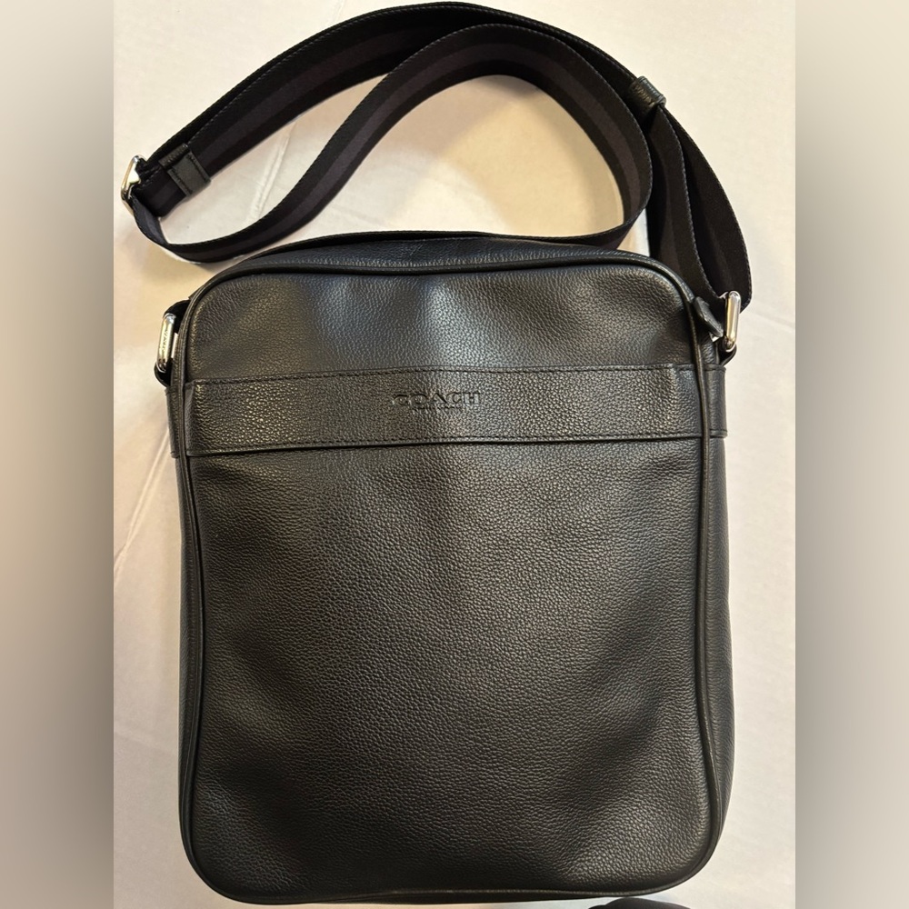 Coach Unisex Charles Crossbody/Shoulder Bag Black Pebble Leather Coach Travel